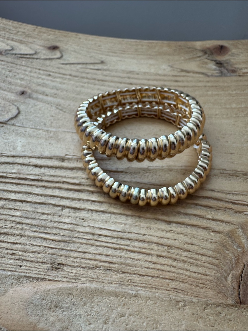 Gold Ribbed Stretch Bangles